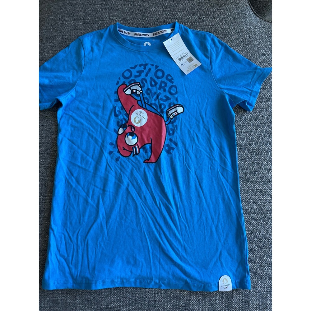 Paris 2024 Olympics Phryge Mascot T Shirt Kids 12A Blue NWT Official Licensed EC